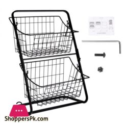 Iron Fruit Storage Shelf Vegetable Fruit Large Capacity Storage Rack Double Layer Storage Basket For Kitchen Seasoning OrganizerStorage Holders Racks