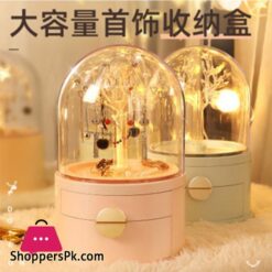 Acrylic LED Lamp Jewelry Makeup Box 360 Degree Rotating Jewelry Earrings Storage Organizer Drawer Desk Dust proof Jewel ShelfMakeup Organizers