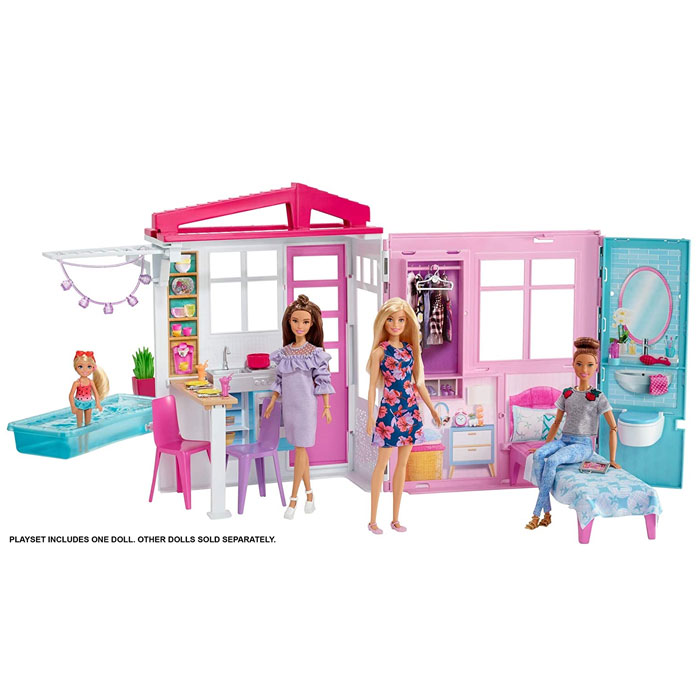 Barbie Doll and Portable Dollhouse With 1-Story Playset With Pool