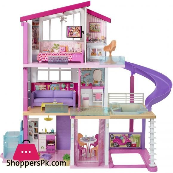 Barbie Dreamhouse Dollhouse with Wheelchair Accessible Elevator Pool Slide and 70 Accessories Including Furniture and Household Items Gift for 3 to 7 Year Olds