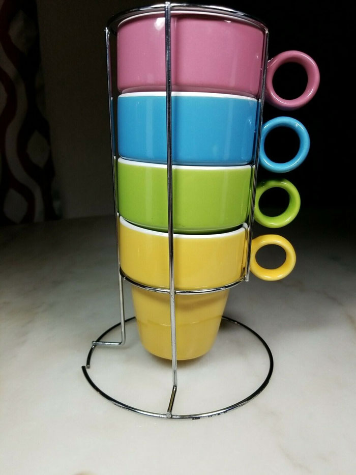 Multi Colors Expresso Mugs Stackable Cups with Rack Holder Set of 4