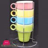 Multi Colors Expresso Mugs Stackable Cups with Rack Holder Set of 4