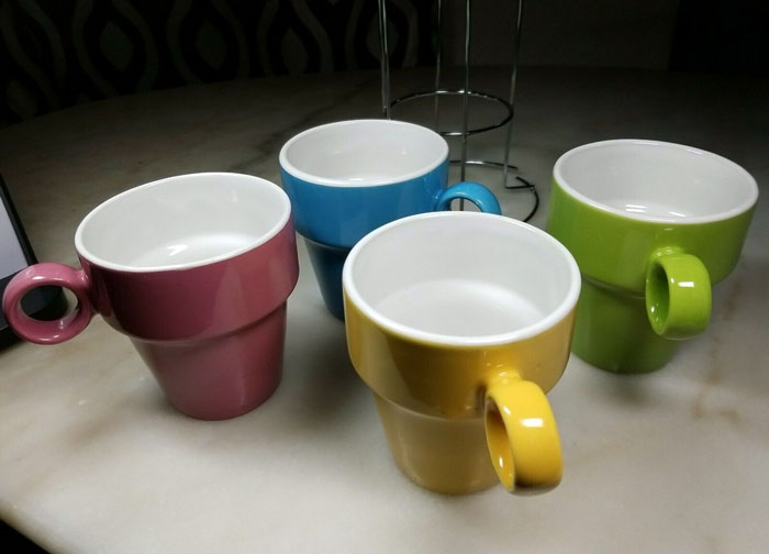 Multi Colors Expresso Mugs Stackable Cups with Rack Holder Set of 4