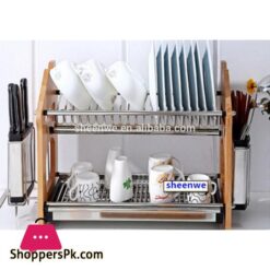 2 Tier Stainless Steel Kitchen Dish Plate Drainer Storage Rack