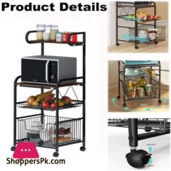 4 Tier Metal Kitchen Bakers Rack Rolling Utility Cart Spice Rack Microwave Oven Stand Shelf Utensil Holder Drawer Organizer Fruit Vegetable Storage Basket