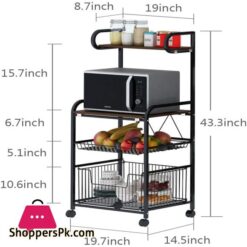 4 Tier Metal Kitchen Bakers Rack Rolling Utility Cart Spice Rack Microwave Oven Stand Shelf Utensil Holder Drawer Organizer Fruit Vegetable Storage Basket