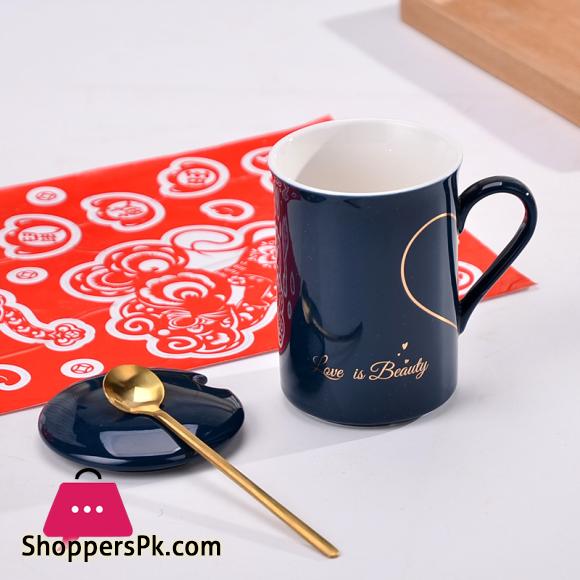 Couple ceramic coffee mugs with lid and spoons – Esentiments – no 1 home  improvement, lighting décor online in Pakistan
