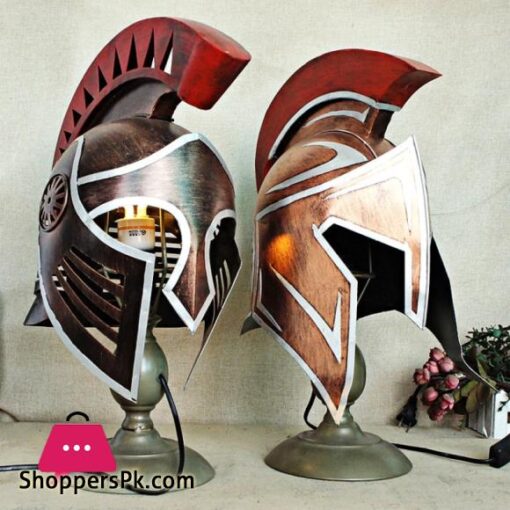 Metal Vintage Roman Warrior Helmet with Light Iron Handmade Jewelry Bar Decoration Theme Photography Props VarietyFigurines Miniatures