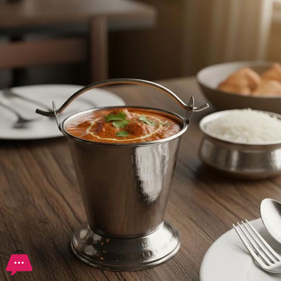 Traditional Stainless Steel Balti Kitchen Stainless Steel Bucket for Serving Daal Small Bucket