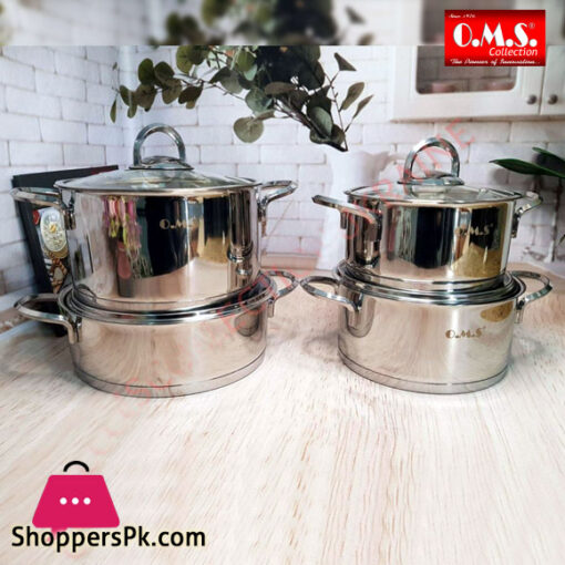OMS Cylinder Steel Cookware Set of 8 Pieces Turkey Made - 1097