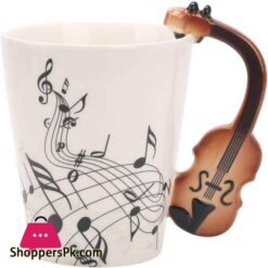 12 Oz Violin Music Unique Handle Art Musical Notes Holds Tea Coffee Milk Ceramic Mug Cup Black