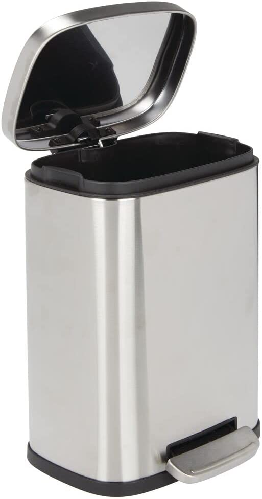 mDesign Pedal Bin Stainless Steel Metal Waste Bin with Pedal, Lid and ...