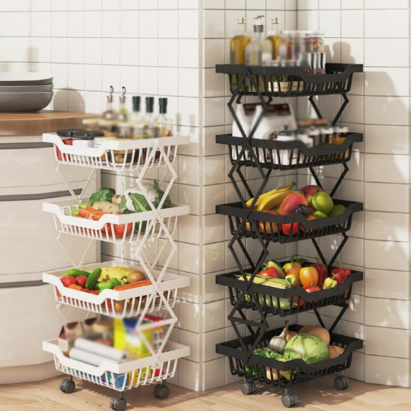 Kitchen Foldable Expendable Rack Fruit Vegetable Rack On Wheel Storage ...