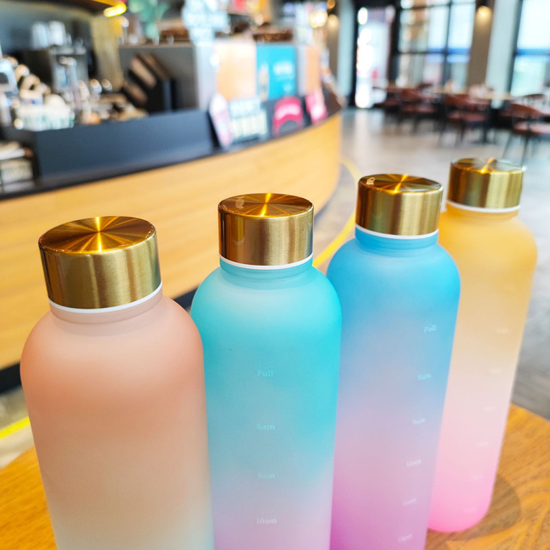 Sport Water Bottle Rainbow Plastic Frosted Non-toxic Time Drinking Bottles for Fitness Yoga Outdoor Portable Drinkware