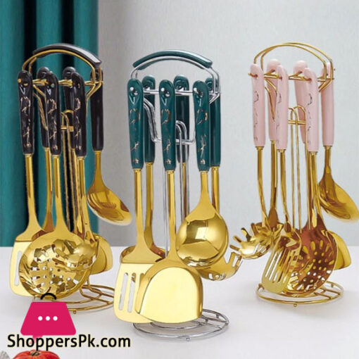 Nordic Design Golden Base Cooking Utensils Set with Golden Stylish Stand