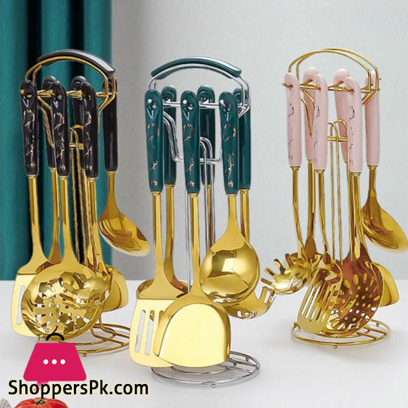 Nordic Design Golden Base Cooking Utensils Set with Golden Stylish Stand