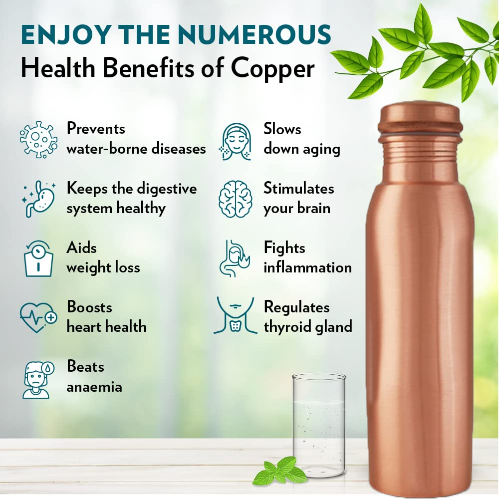 Pure Copper Leak Proof 100% Pure Copper Vessel For Drinking- Drink More Water 1 Piece 800 ML