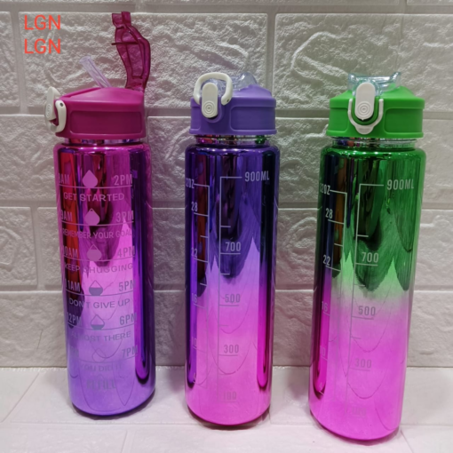 Water Bottle Pastel Color With Time Marker & Straw Bpa Free 900ml In 