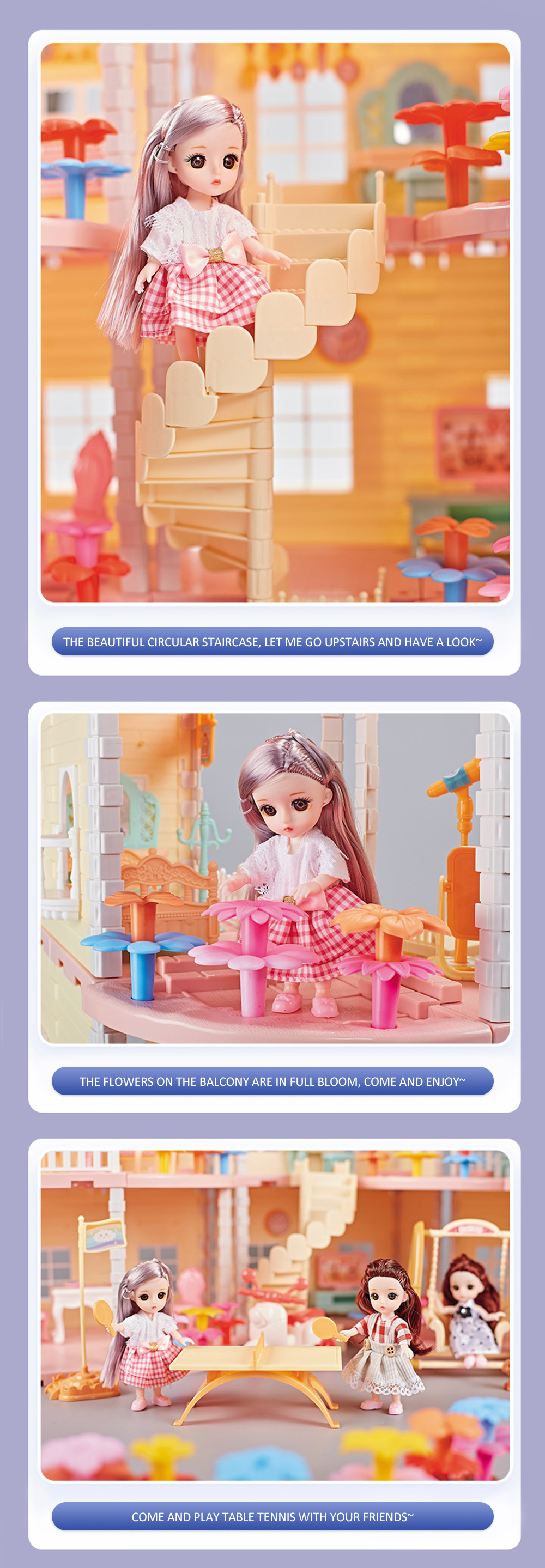 Big Barbie House Diy Doll House For Children Mini Bed Sofa Table Kitchen Doll Furniture Miniature Doll House Kids Toys Girl Gifts - 173 Pcs