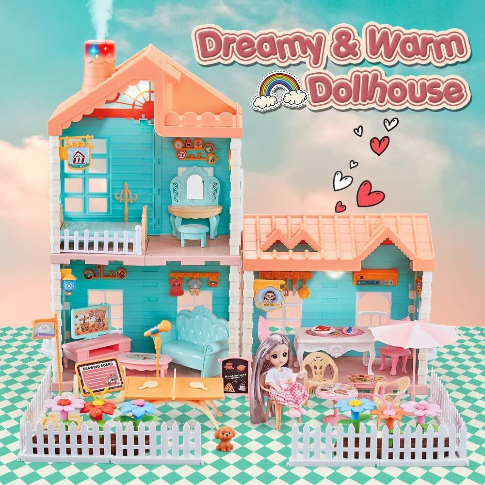 Free 2PCS dolls + Fairy Lights] SALE Big Dollhouse Multiple Floors Girls  Kids Dream Barbie Doll House with Simulation Furnitures Set Castle toy  Barbie house doll house princessDIY Dollhouse Miniature Furniture Kit