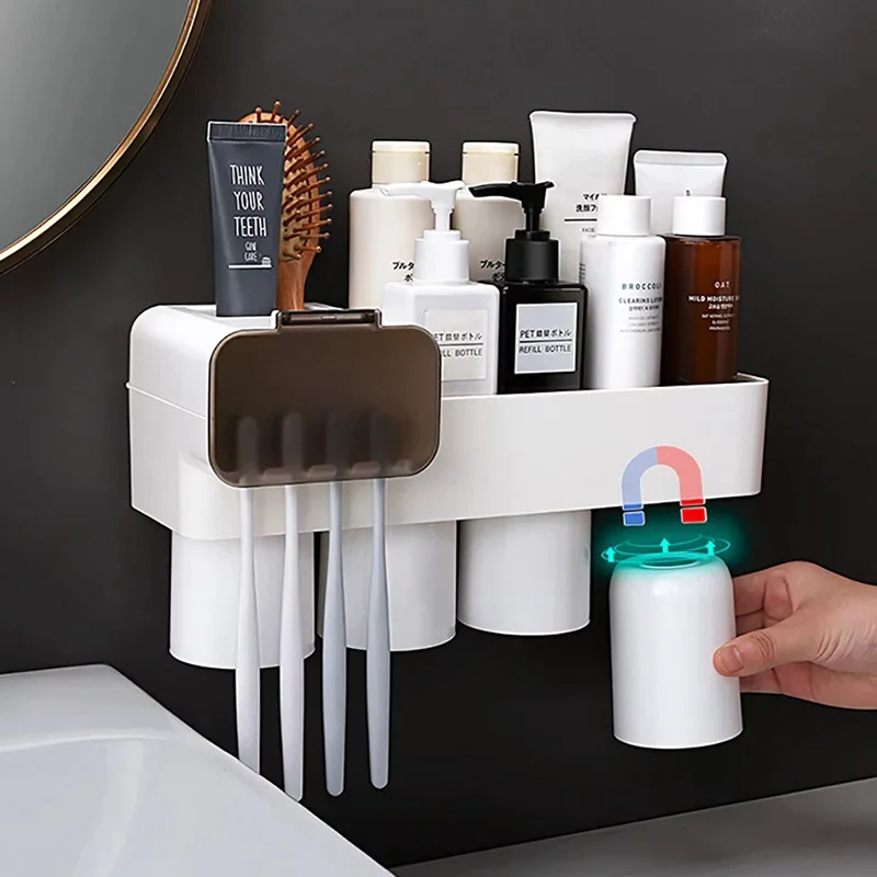 PUNCH-FREE TOOTHBRUSH HOLDER MAGNETIC ADSORPTION TOOTHBRUSH HOLDERS FOR TOILET BATHROOM ORGANIZER BATHROOM ACCESSORIES SET