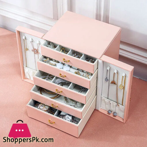 Multi-Layer Desktop Home Leather Drawer Large Capacity Earrings Necklace Jewelry Storage Box