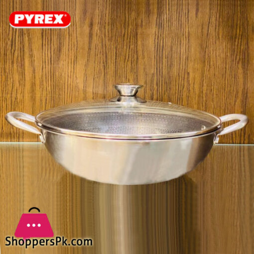 Pyrex Stainless Steel Double Handles Wok - 32cm