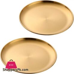 Buyer Star 2 Packs Metal Dinner Plates Stainless Steel Color Heavy Duty Kitchenware Round Metal 9 Inch Plates Dishwasher Safe BPA Free Use for BBQ SteakGold