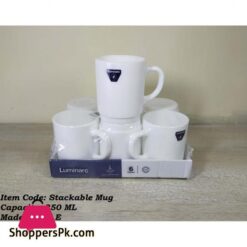 Luminarc 6 Pcs White Marble TeaCoffee Mug 250 ML MADE IN UAE