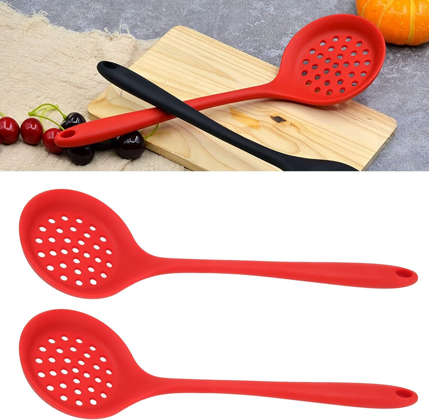 Silicone Slotted Spoon Multifunction Soft Ladle Strainer Food Grade High Temperature Resistant Kitchen Utensil