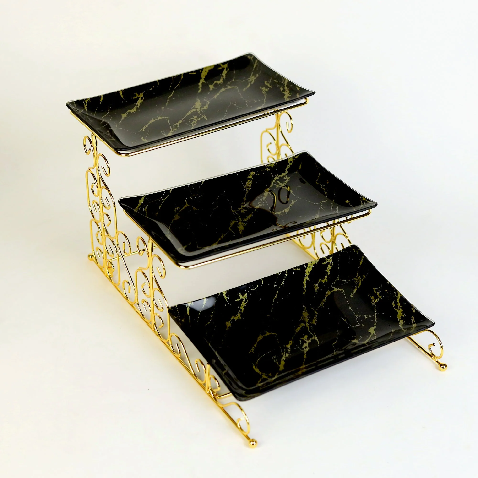 Solecasa 3-Tier Marble Serving Platter - Black & Gold