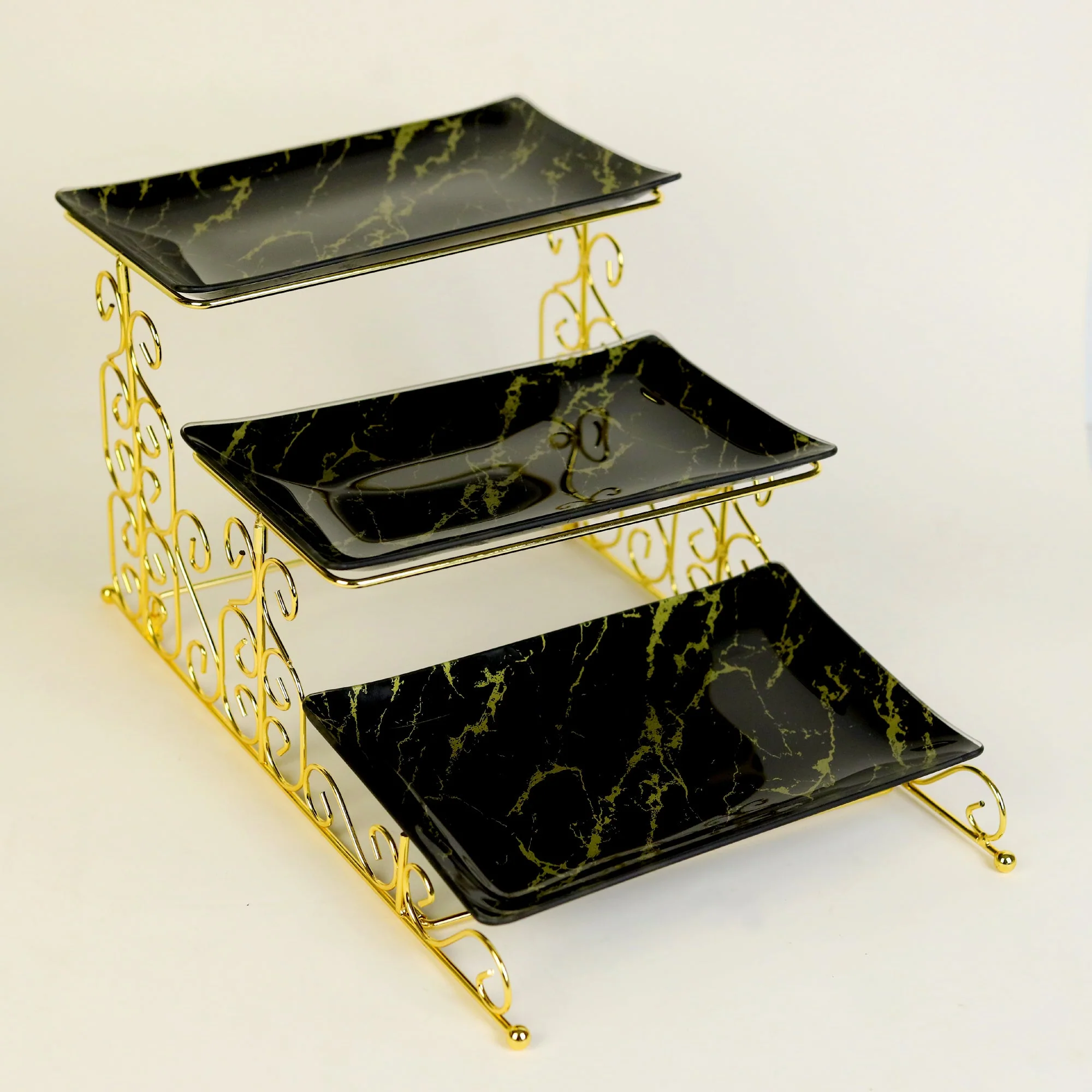 Solecasa 3-Tier Marble Serving Platter - Black & Gold