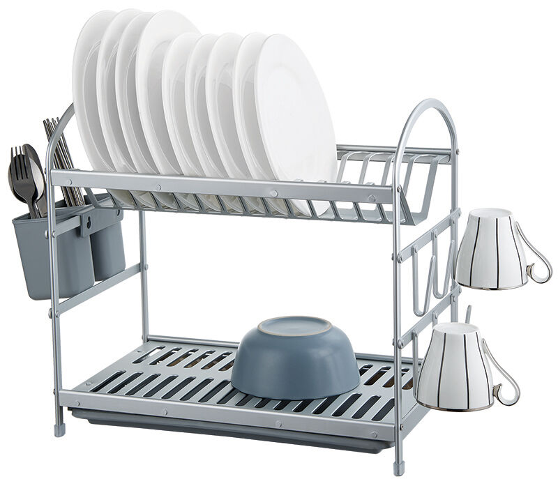 CH Dish Drying Rack Over Sink, 2 Tier Dish Drying Rack Small Dish Drainer with Utensil Holder, Dish Holder and Cleanser Cradle for Kitchen Countertop
