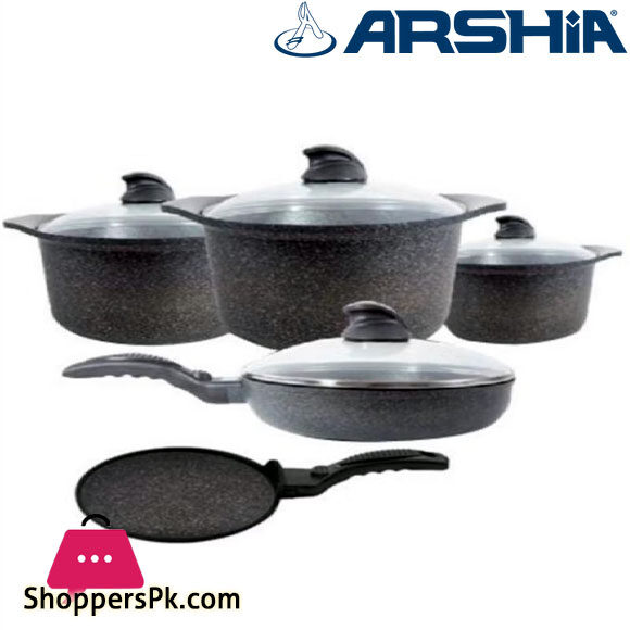 Arshia Cast Aluminium Cookware 9 Piece Set