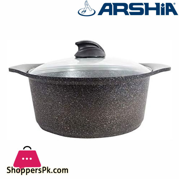 Arshia Nonstick Granite Casserole 20CM With Glass Lid