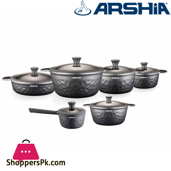 Arshia Premium Die-Casted Aluminium Diamond Cookware 12pcs Grey