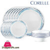 Corelle Vitrelle 18-Piece Service for 6 Dinnerware Set Triple Layer Glass and Chip Resistant Lightweight Round Plates and Bowls Set Ocean Blue