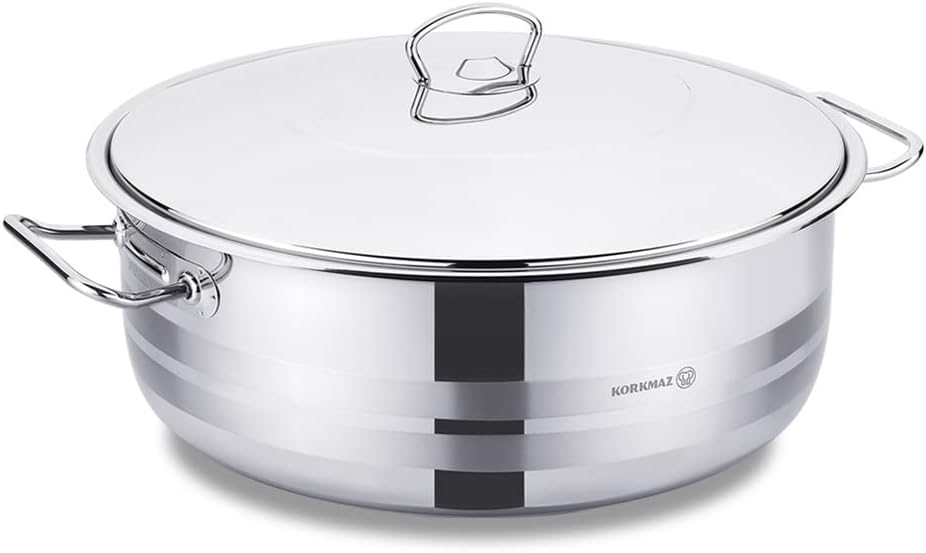 Korkmaz Mega Low Casserole 28X11 6.5L Silver Turkey Made