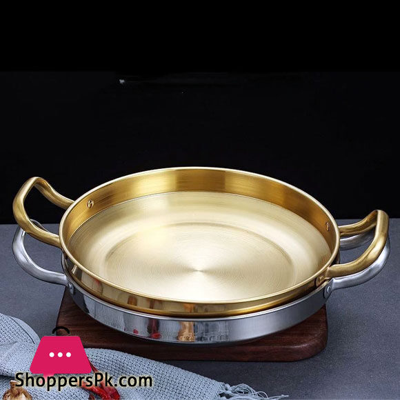 Stainless Steel Spanish Paella Pan Golden Seafood Pot Cookware for Kitchen with Handle 28CM