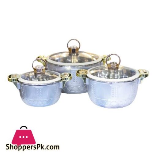 1679 3 Piece Hot Pot Set Silver Color