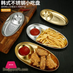 304 Stainless Steel Oval Snack Plate Dividing Korean Sauce Plate French Fries Dessert Egg Shaped Plate -  24x12x2.2cm