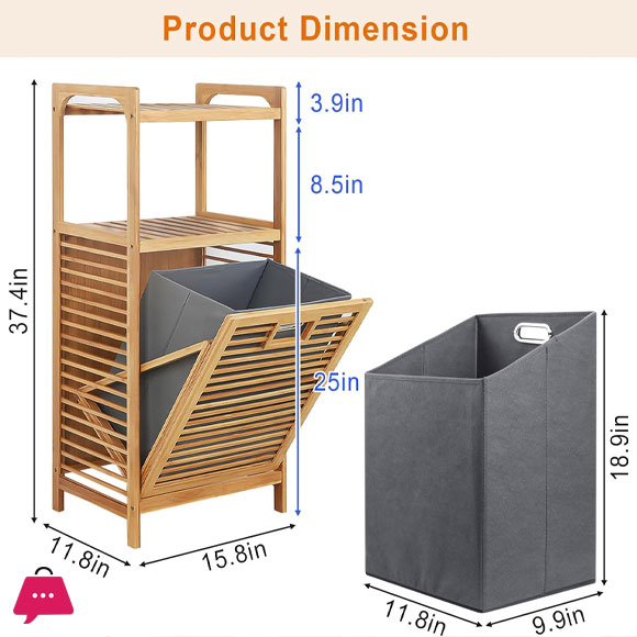 Bamboo 2-Tier Storage Rack Laundry Bsket Dirty Clothes Basket for Living Room Bedroom