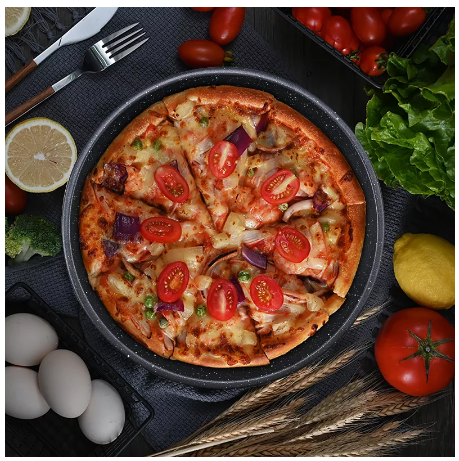 Pizza Plate Pan Marble Snowflake Carbon Steel Non-stick Round Cake Toast Baking Plate - 12-Inch