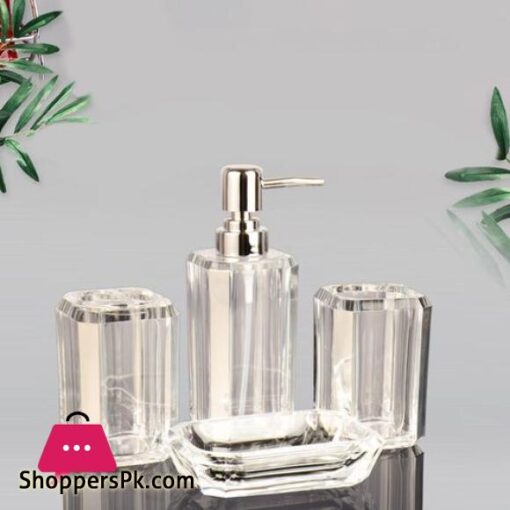 4 Pieces Bathroom Accessories Clear Soap Dispenser for Home Household Decor Rose