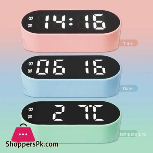 Electronic Digital Clock LED Alarm Clock Date Temperature Display Timing Countdown Stopwatch Student Snooze Clock 1224H Candy Color