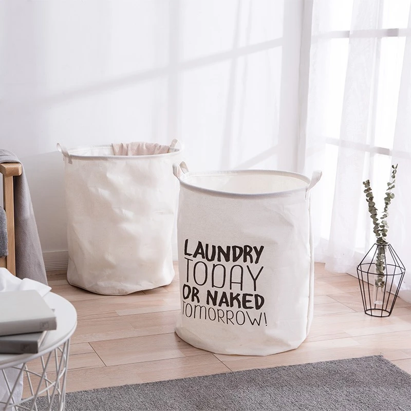 Laundry Basket with Durable Rope Handle Waterproof Round Cotton Linen Collapsible Storage Basket Laundry Hamper