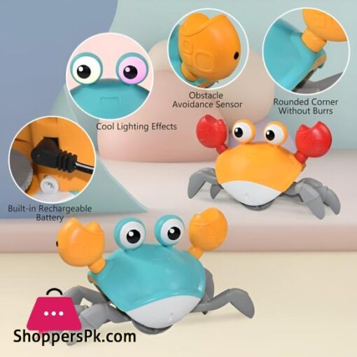 Dancing Crab Toy for Babies Crawling Interactive Escape Crabs Walking Dancing with Music Automatically Avoid Obstacles Toys Rechargeable With USB Cable Best Gifts For Toddlers Free Delivery Crawling Toy