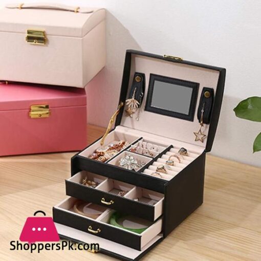 1Pc Women Jewelry Storage Organizer Drawers Box Mirror Leather Jewelry Packaging Box Casket Box Birthday Wedding Decoration Gift