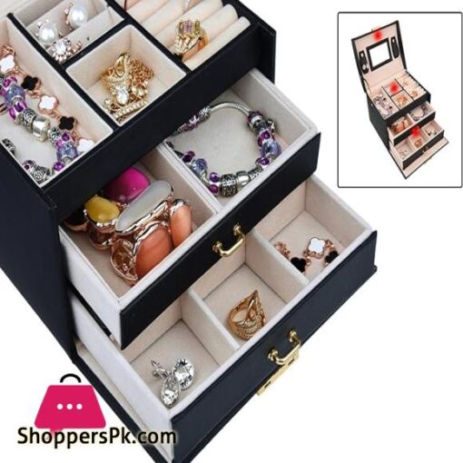 1Pc Women Jewelry Storage Organizer Drawers Box Mirror Leather Jewelry Packaging Box Casket Box Birthday Wedding Decoration Gift