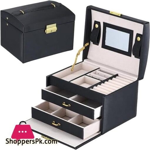 1Pc Women Jewelry Storage Organizer Drawers Box Mirror Leather Jewelry Packaging Box Casket Box Birthday Wedding Decoration Gift